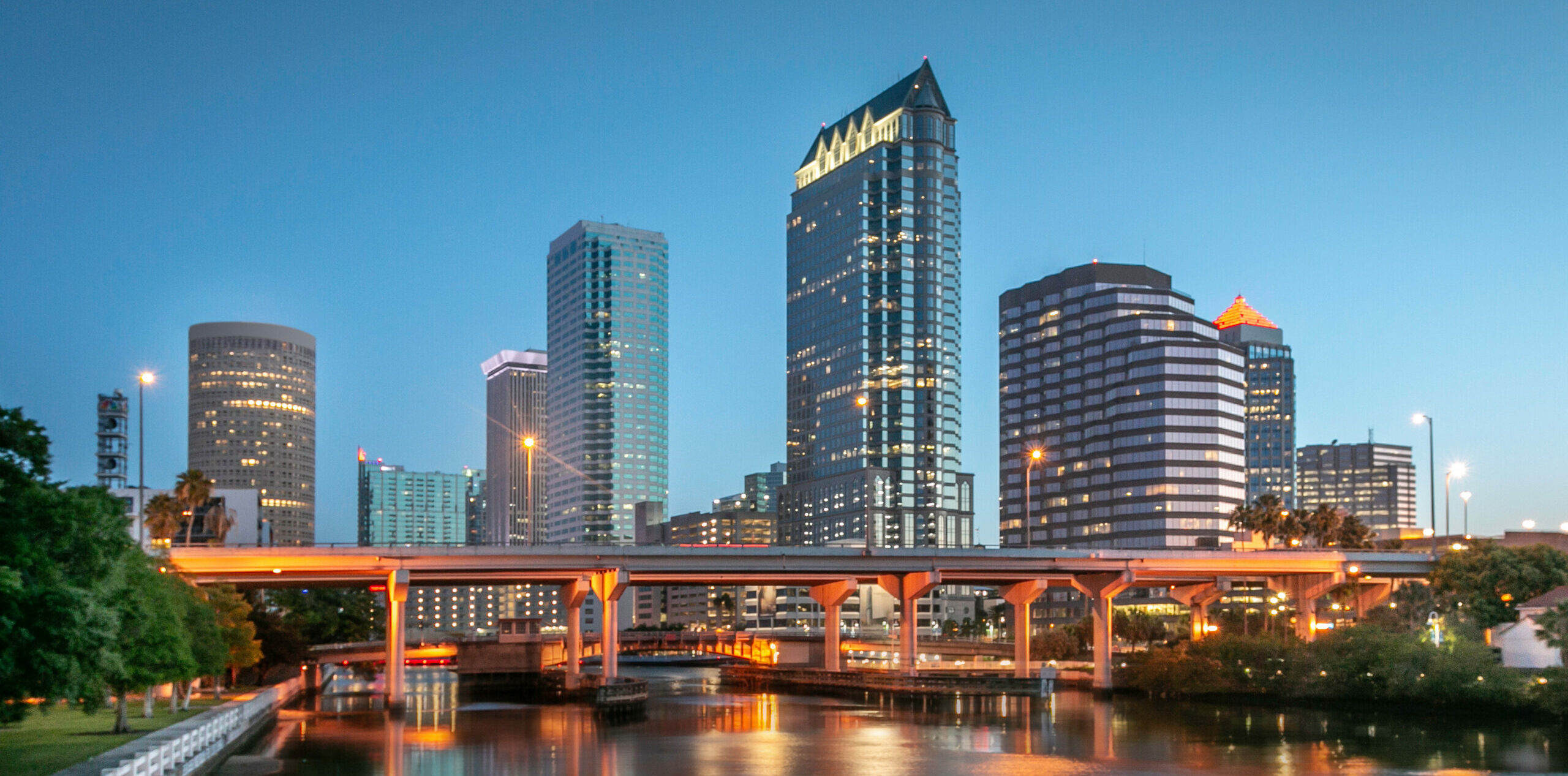 Tampa Skyline, close to Valencia at Westchase Communities, where Surveillance Technology installed community video surveillance.